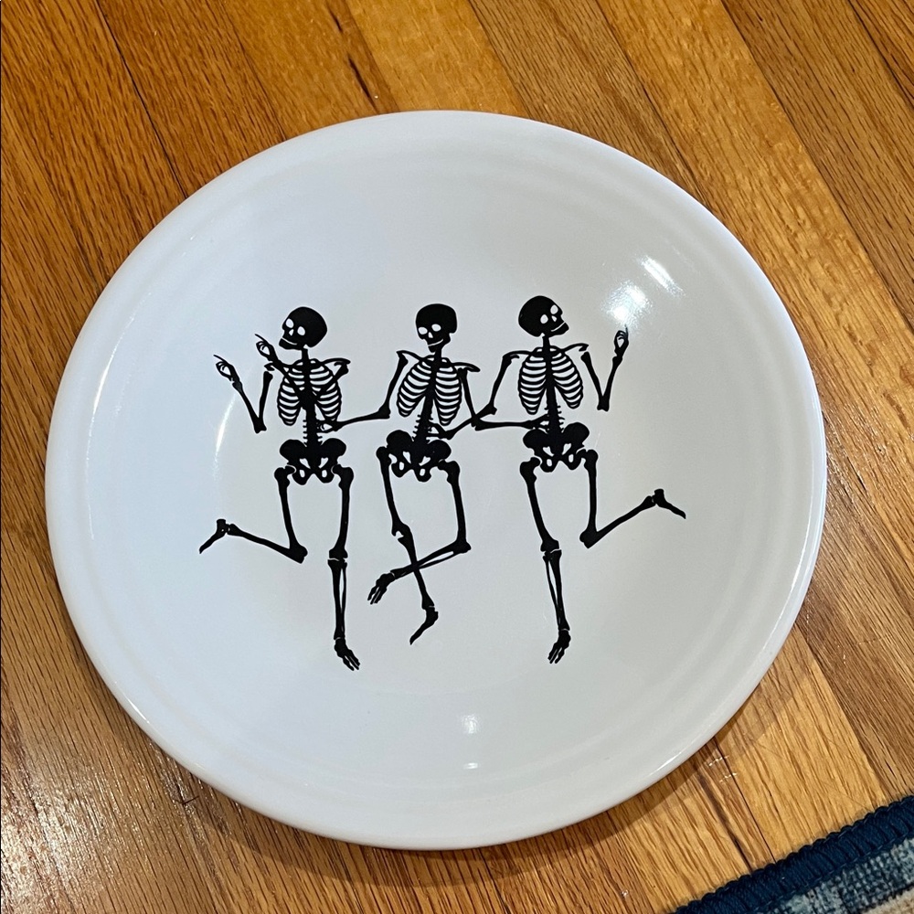Fiesta Ware white luncheon plate with Dancing Skeletons
